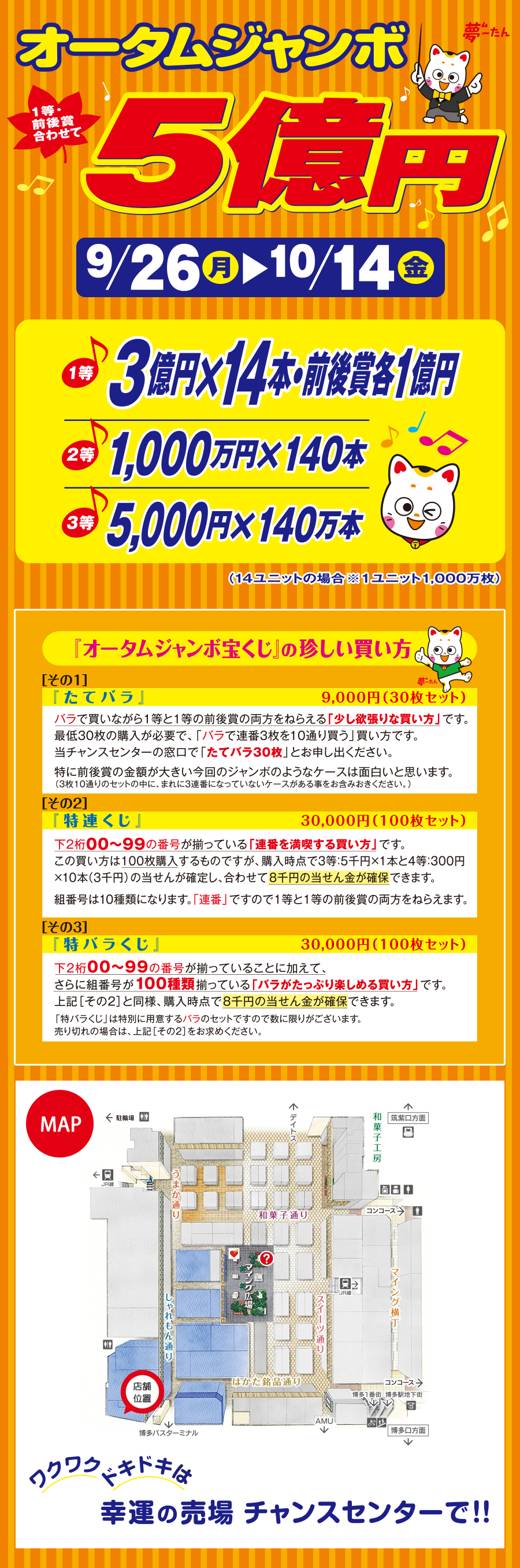 オータムジャンボ宝くじ マイングチャンスセンターにて発売中 マイング 博多 九州のおみやげ処 全92店舗 オータムジャンボ宝くじ マイングチャンスセンターにて発売中 マイング 博多 九州のおみやげ処 全92店舗