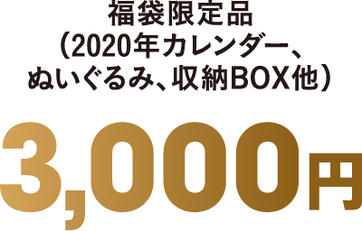 福袋限定品（2020年カレンダー、ぬいぐるみ、収納BOX他）3,000円